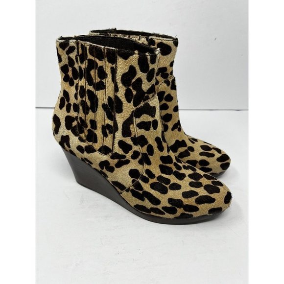 Boden Leopard Print Calf Hair Leather Wedge Slip On Ankle Booties Size 38/7 - Picture 1 of 10